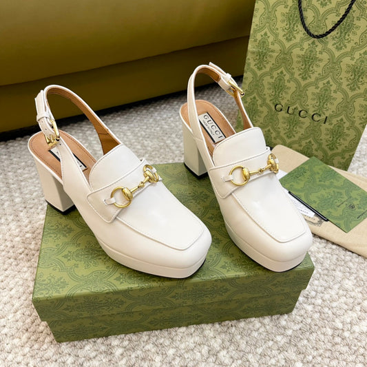 GG HIGH - HEEL SLINGBACK WITH HORSEBIT WHITE CALFSKIN