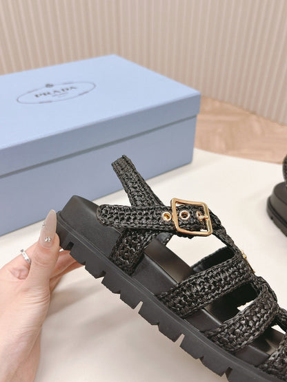 PRA RUBBER FISHERMAN SANDALS BLACK LAMBSKIN