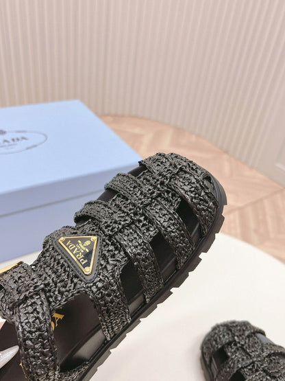 PRA RUBBER FISHERMAN SANDALS BLACK LAMBSKIN