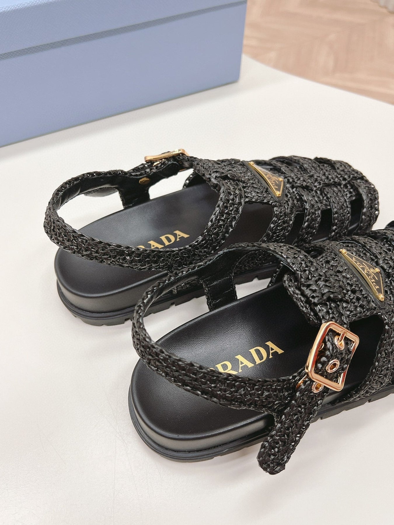 PRA RUBBER FISHERMAN SANDALS BLACK LAMBSKIN