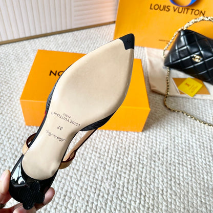 BLOSSOM PUMP SLINGBACKS 75 MM IN BLACK IMPORTED STRIPED SILK SATIN