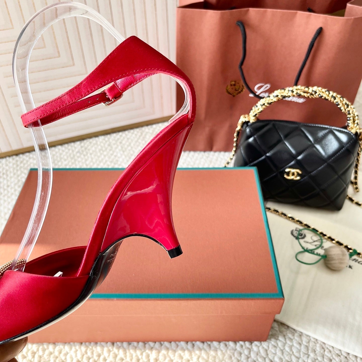 HIGH HEELS SANDALS 80 MM IN RED SATIN MIX SUEDUE