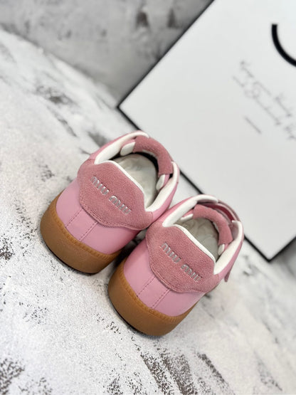 RETRO SNEAKERS WITH RIPTAPE STRAPS IN PINK LAMBSKIN MIX SUEDE