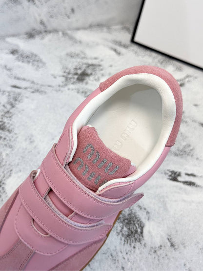 RETRO SNEAKERS WITH RIPTAPE STRAPS IN PINK LAMBSKIN MIX SUEDE