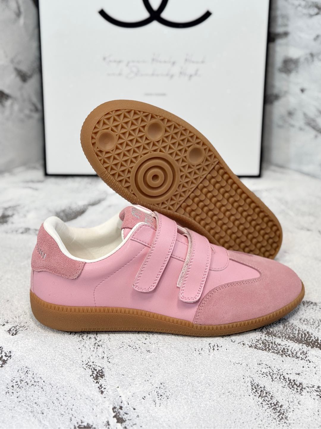 RETRO SNEAKERS WITH RIPTAPE STRAPS IN PINK LAMBSKIN MIX SUEDE