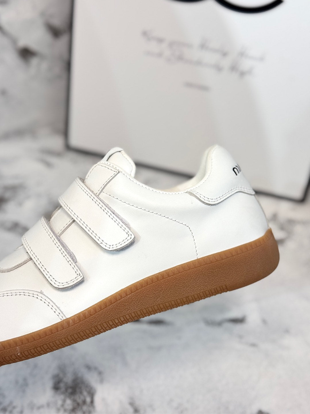 RETRO SNEAKERS WITH RIPTAPE STRAPS IN WHITE SMOOTH LAMBSKIN