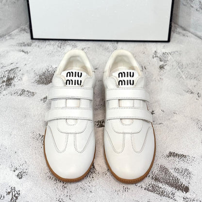 RETRO SNEAKERS WITH RIPTAPE STRAPS IN WHITE SMOOTH LAMBSKIN
