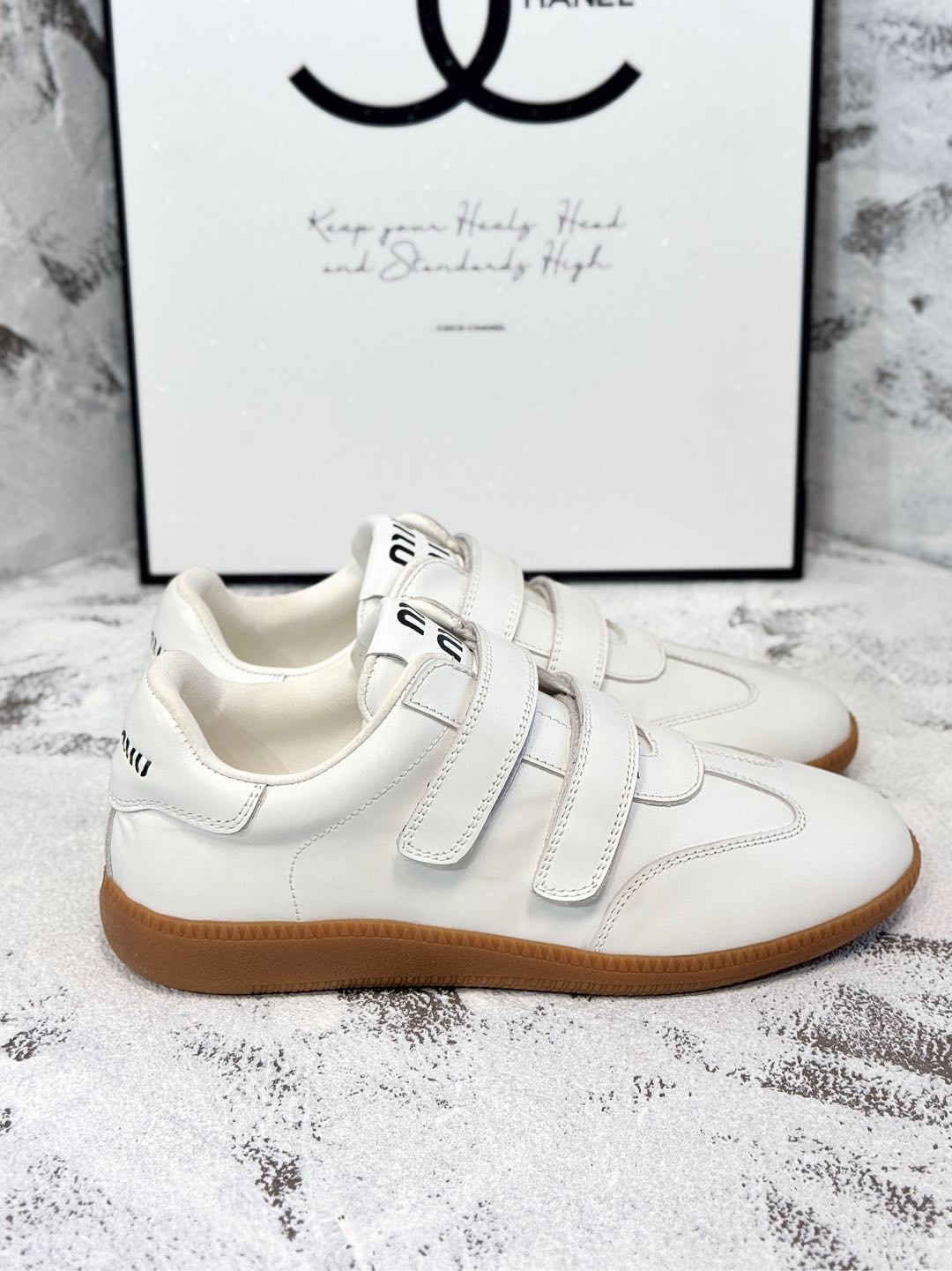 RETRO SNEAKERS WITH RIPTAPE STRAPS IN WHITE SMOOTH LAMBSKIN