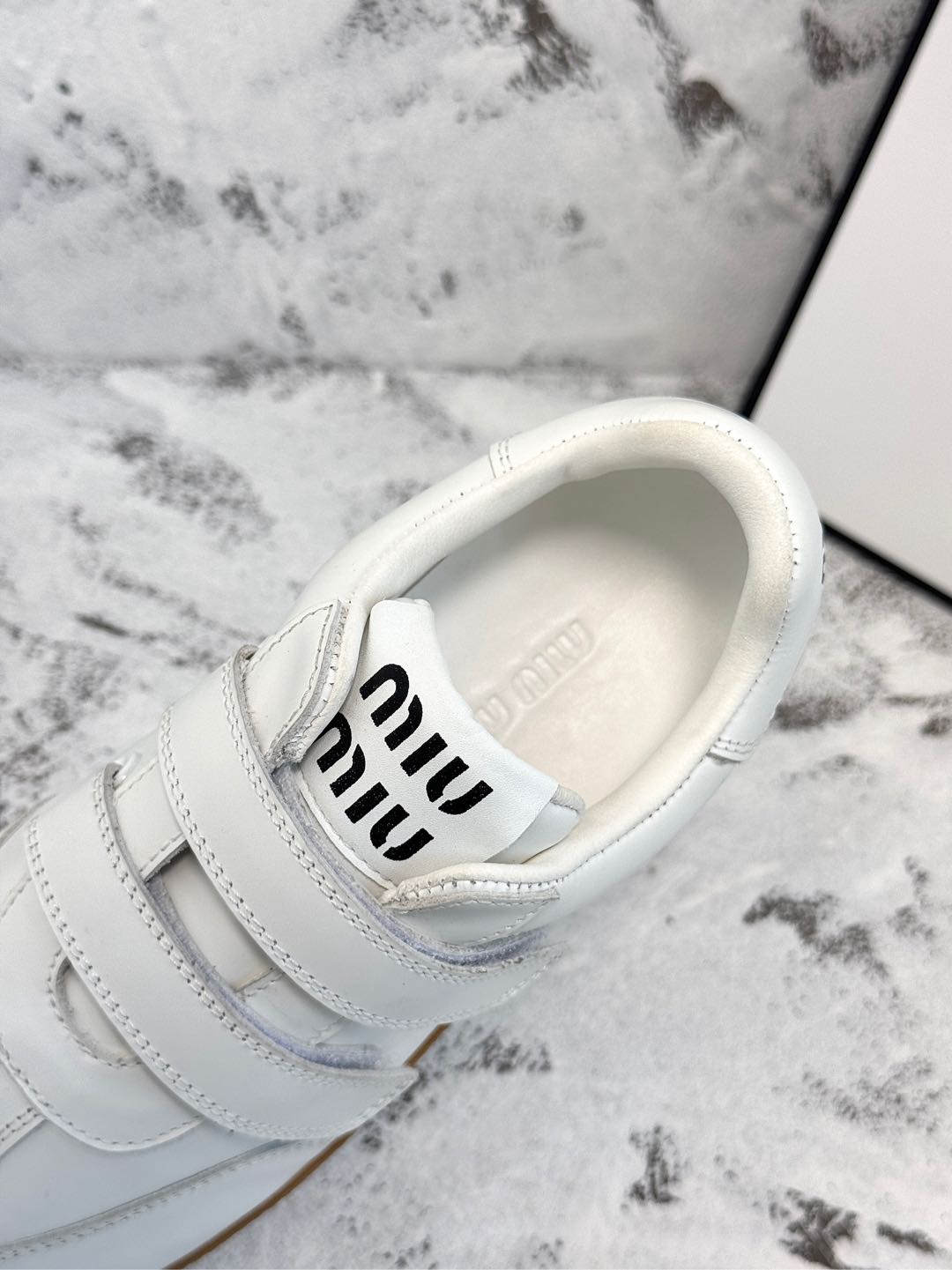 RETRO SNEAKERS WITH RIPTAPE STRAPS IN WHITE SMOOTH LAMBSKIN