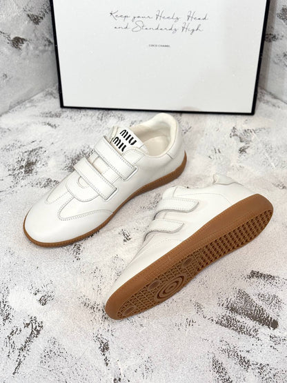 RETRO SNEAKERS WITH RIPTAPE STRAPS IN WHITE SMOOTH LAMBSKIN