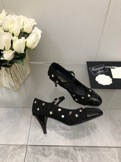 MARY JANE BLACK SUEDE AND LAMBSKIN ATTACH METAL