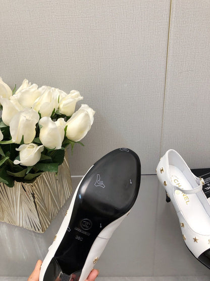 MARY JANE WHITE MIX BLACK LAMBSKIN ATTACH METAL