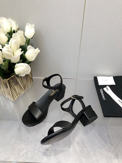 BLOCK HEEL 5 CM SANDAL IN BLACK LAMBSKIN