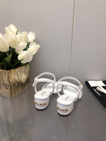 BLOCK HEEL 5 CM SANDAL IN WHITE LAMBSKIN