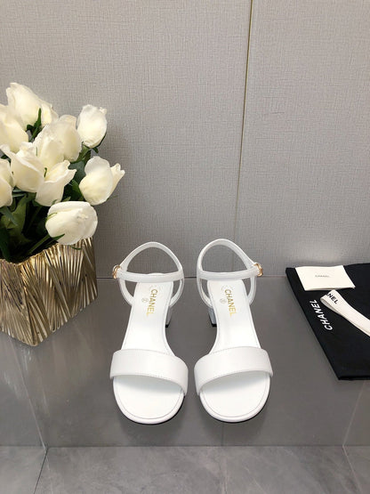BLOCK HEEL 5 CM SANDAL IN WHITE LAMBSKIN