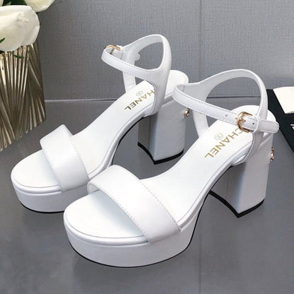 BLOCK HEEL 9 CM SANDAL IN WHITE LAMBSKIN