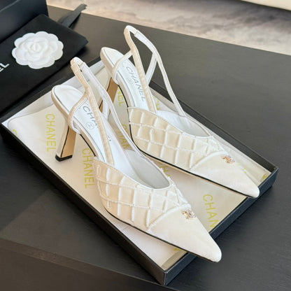 POINTED SLINGBACK MID HEELS WHITE LAMBSKIN