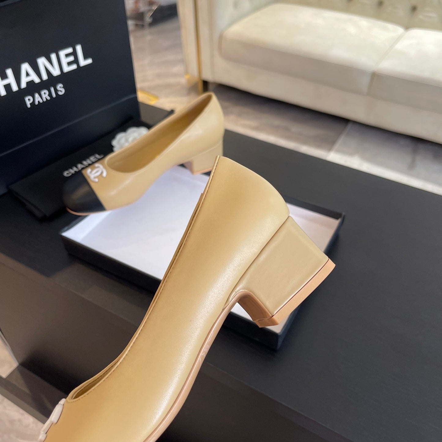 PUMP DARK CREAM MIX BLACK CALFSKIN