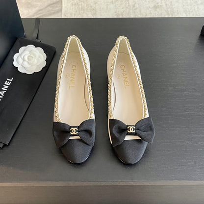 BALLET FLAT WHITE CALFSKIN AND FABRIC