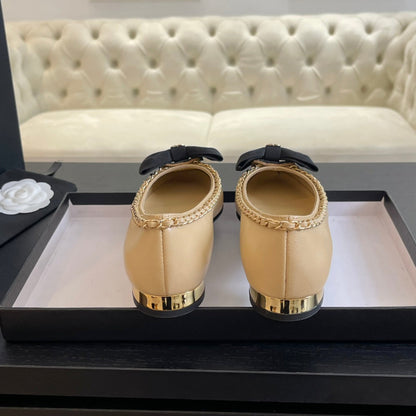 BALLET FLAT BEIGE CREAM CALFSKIN AND FABRIC