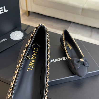 BALLET FLAT BLACK CALFSKIN AND FABRIC
