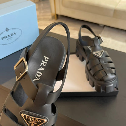 PRA RUBBER MONOLITH SANDALS BLACK CALFSKIN