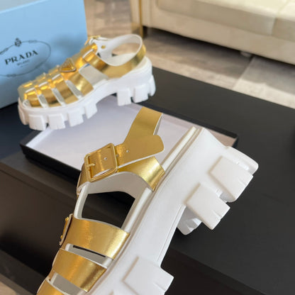 PRA RUBBER MONOLITH SANDALS METALLIC GOLD CALFSKIN