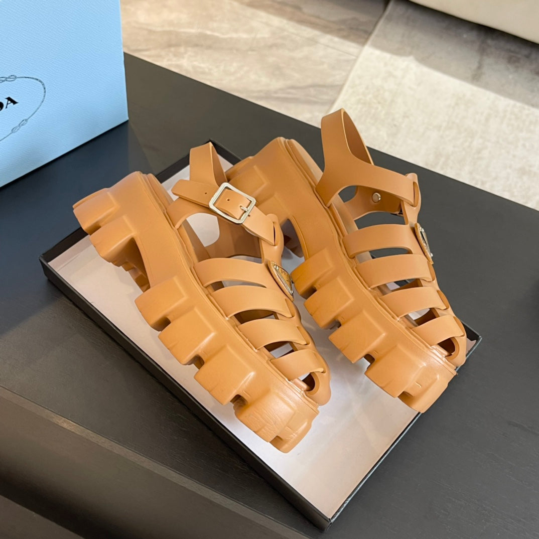 PRA RUBBER MONOLITH SANDALS BRONZE CALFSKIN