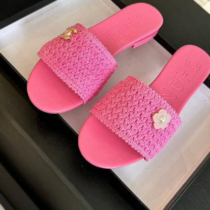 CC BRIGHT PINK WOVEN FLAT SLIPPERS