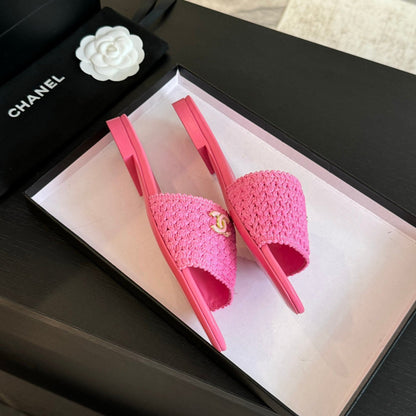 CC BRIGHT PINK WOVEN FLAT SLIPPERS