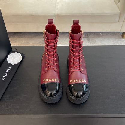 ANKLE BOOTS IN BLACK MIX GARNET RED LAMBSKIN