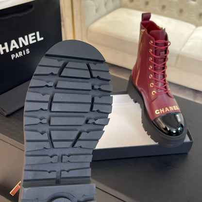 ANKLE BOOTS IN BLACK MIX GARNET RED LAMBSKIN