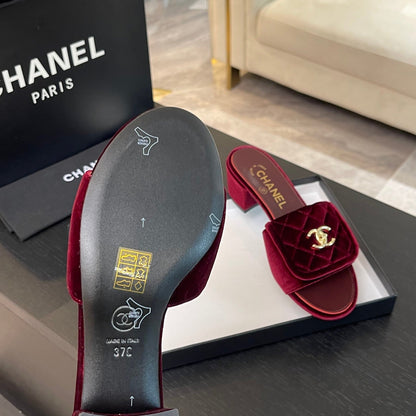 MID-HEEL 5 CM MULE IN BURGUNDY RED VELVET