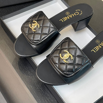 MID-HEEL 5 CM MULE IN BLACK LAMBSKIN