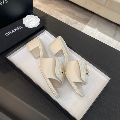 MID-HEEL 5 CM MULE IN WHITE LAMBSKIN