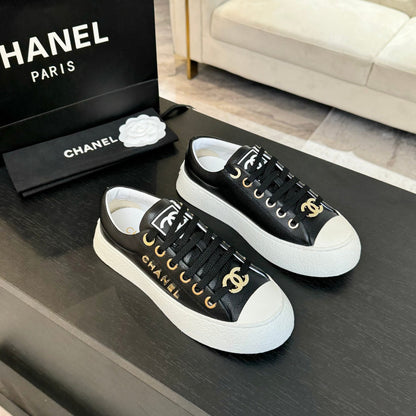 BIG-HEAD COOKIE SHOES IN BLACK MIX WHITE LAMBSKIN