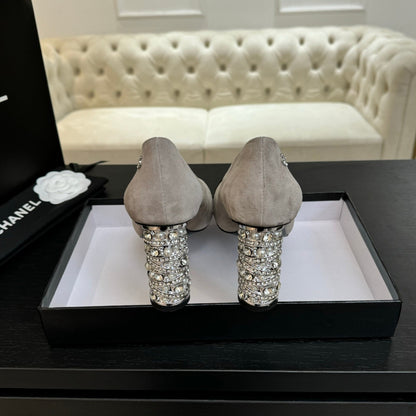 HIGH HEEL 85 MM SANDALS IN PALE GRAY SUEDE AND BLACK FABRIC