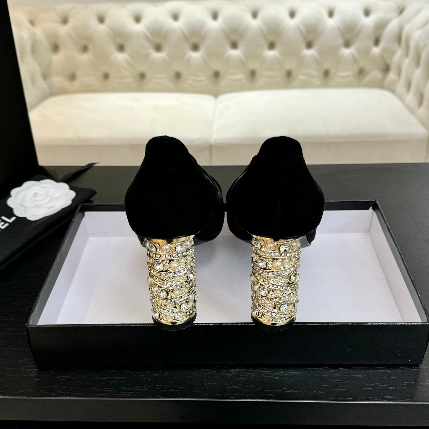 HIGH HEEL 85 MM SANDALS IN BLACK SUEDE AND MESH