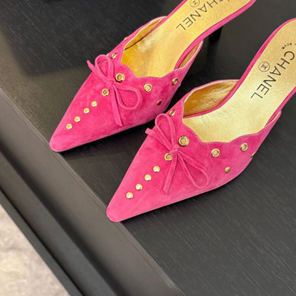 HIGH HEEL MULE 65 MM IN DEEP PINK SUEDE
