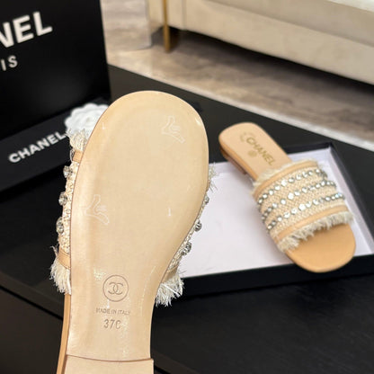 FLAT SANDALS BEIGE MIX LIGHT ORANGE WITH CRYSTALS