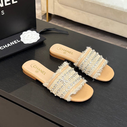 FLAT SANDALS BEIGE MIX LIGHT ORANGE WITH CRYSTALS