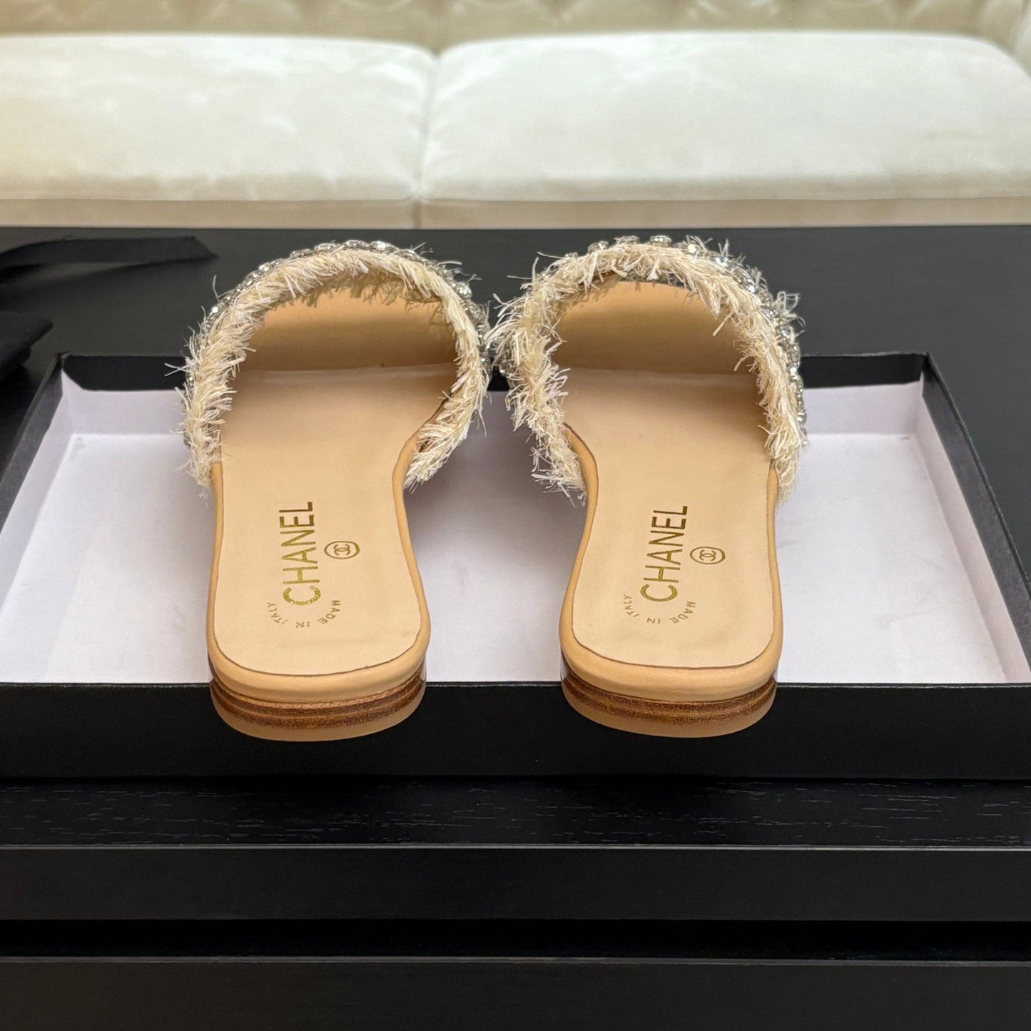 FLAT SANDALS BEIGE MIX LIGHT ORANGE WITH CRYSTALS