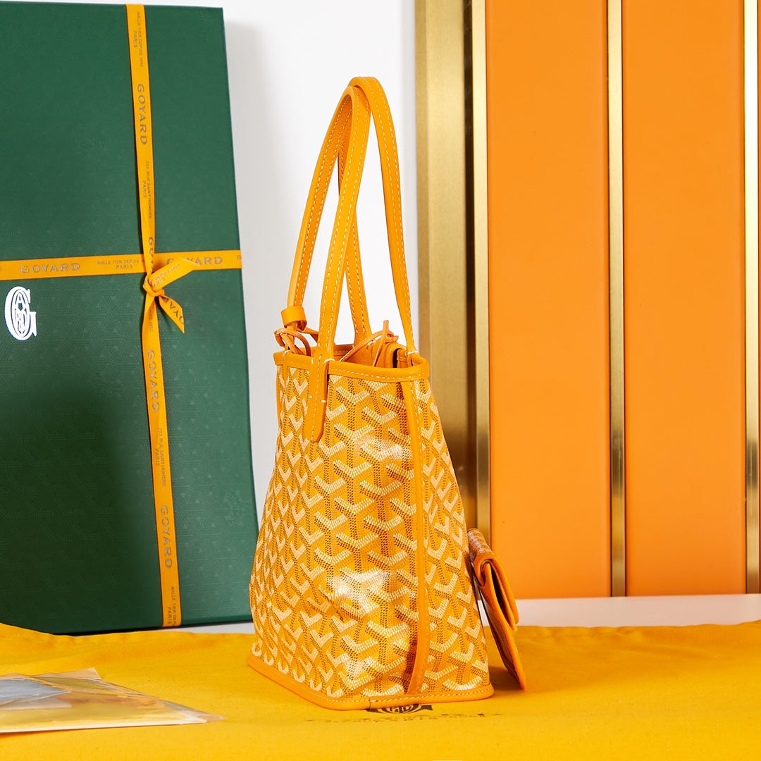 ANJOU MINI BAG 20 IN YELLOW GOYARDINE CANVAS AND CALFSKIN