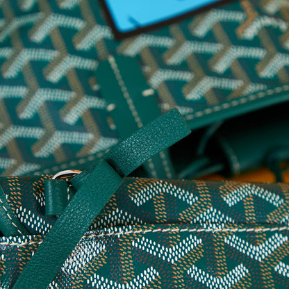 ANJOU MINI BAG 20 IN GREEN GOYARDINE CANVAS AND CALFSKIN WITH CARTOON PATCH