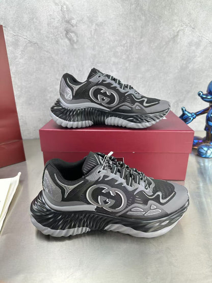 GG RIPPLE SNEAKER IN LIGHT GRAY MIX BLACK LAMBSKIN AND FABRIC