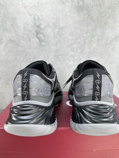 GG RIPPLE SNEAKER IN LIGHT GRAY MIX BLACK LAMBSKIN AND FABRIC