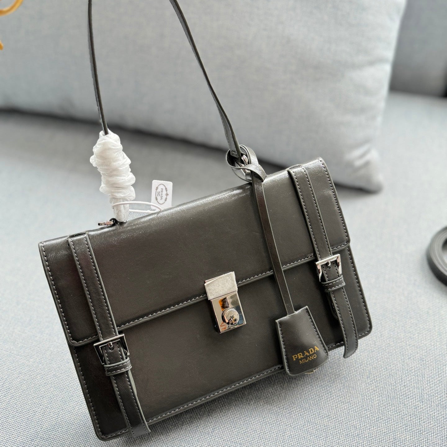 GALLERIA SHOULDER BAG 27 IN CHARCOAL GREY CALFSKIN