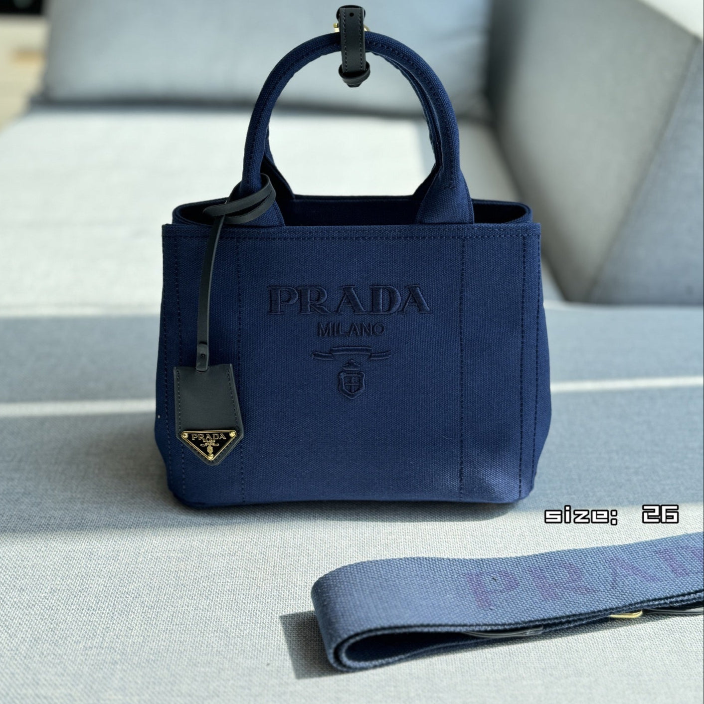 CANAPA TOTE BAG 26 IN WEDGEWOOD BLUE LINEN BLEND EMBROIDED LOGO