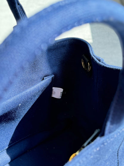 CANAPA TOTE BAG 26 IN WEDGEWOOD BLUE LINEN BLEND EMBROIDED LOGO