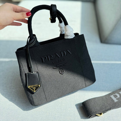 CANAPA TOTE BAG 26 IN BLACK LINEN BLEND EMBROIDED LOGO